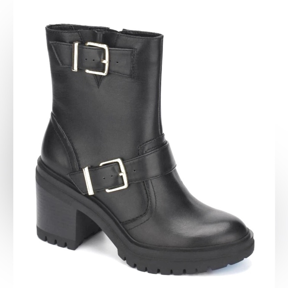 NWOT Kenneth Cole Rhode Heel Buckle PG Polar Grip Black Leather Boots 8.5 - Picture 2 of 16